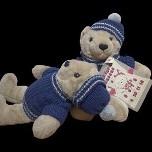 VTG Carousel By Guy Plush Teddy Bear  blue sweater hat 1985 Rare 2Pk w/ Calendar